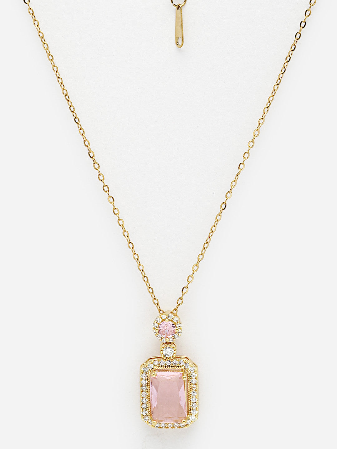 Gold-Plated Cubic Zirconia Studded Solitaire Pendant with Chain