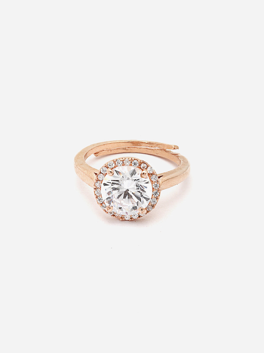 Gold-Plated Cubic Zirconia Studded Solitaire Pendant with Earrings & Ring