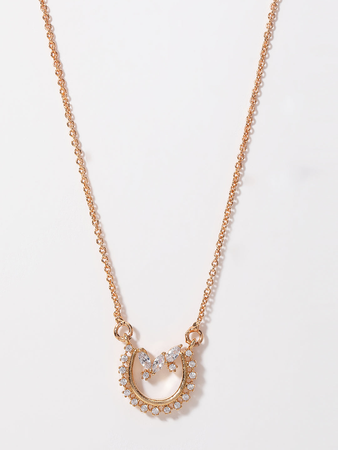 Gold-Plated Cubic Zirconia-Studded Brass Pendant With Chain