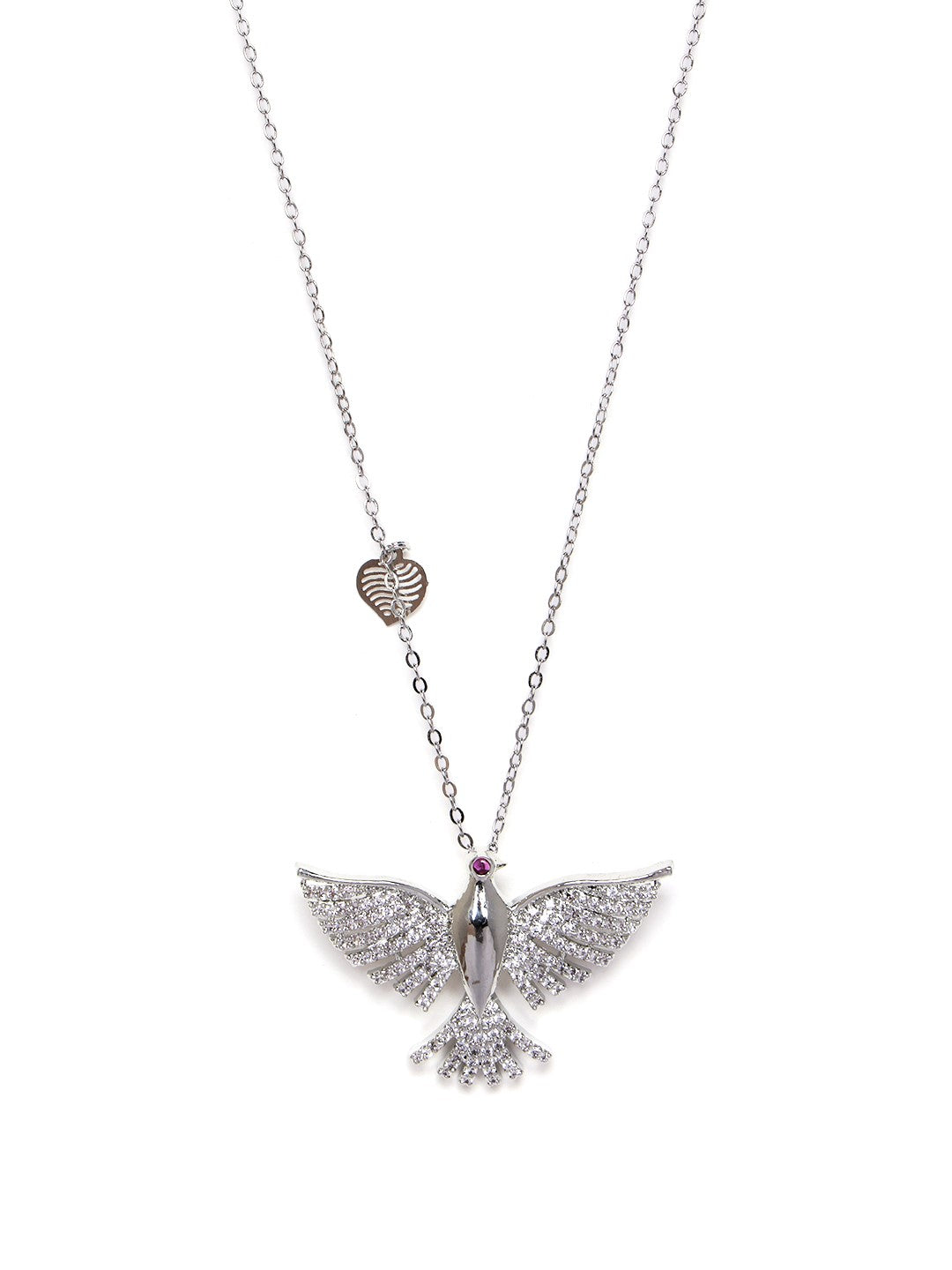 Silver-Plated Stone Studded Butterfly Shaped Brass Pendant With Chain
