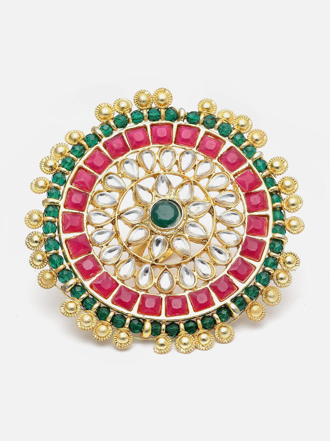 Gold-Plated Kundan-Studded & Pearl Beaded Finger Ring