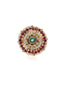 Gold-Plated Stone-Studded & Beaded Adjustable Finger Ring