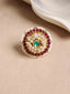 Gold-Plated Stone-Studded & Beaded Adjustable Finger Ring