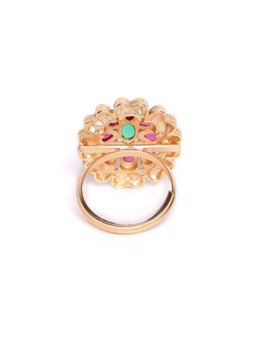 Gold-Plated Cubic Zirconia Studded Adjustable Finger Ring