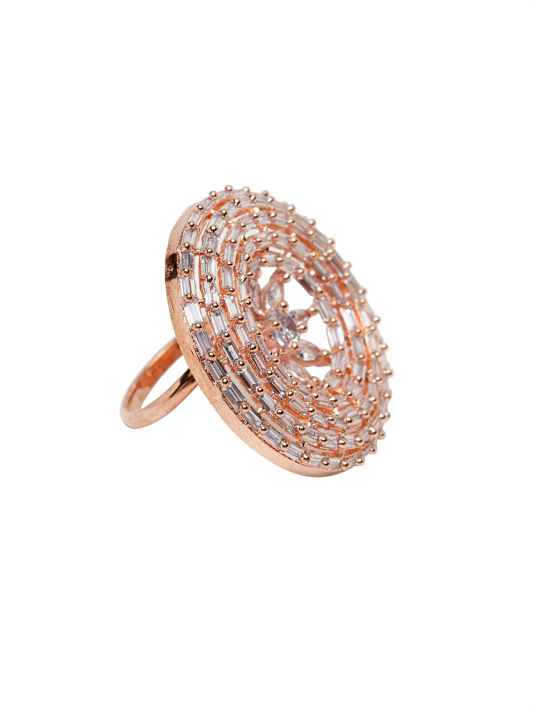 Rose Gold-Plated White Stone-Studded Finger Ring