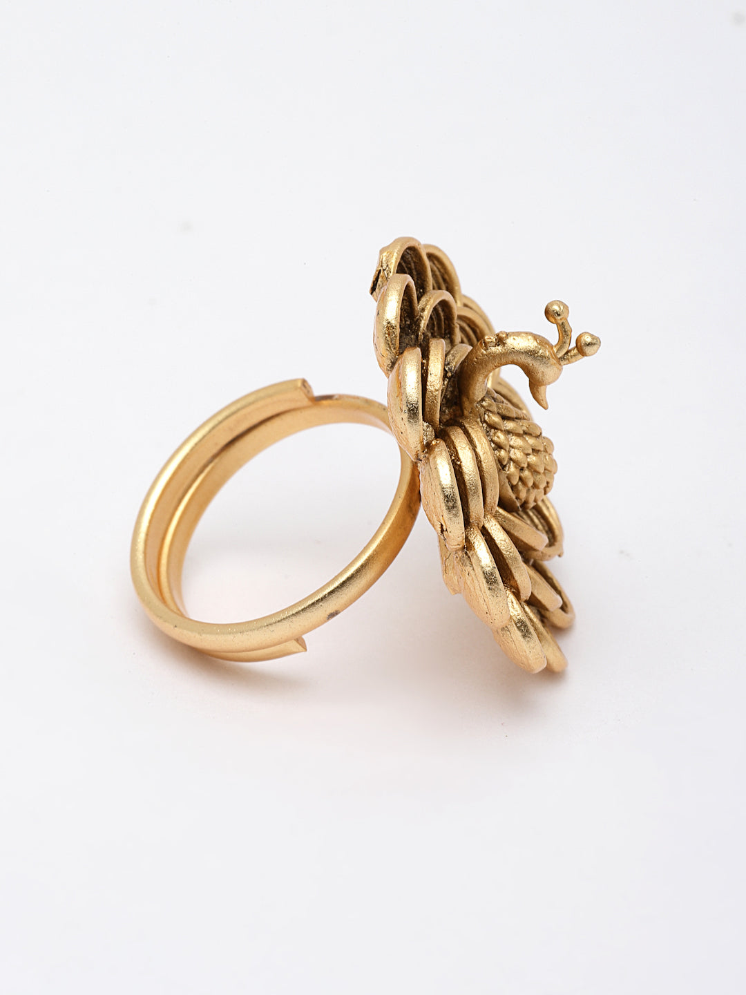 Gold-Plated Peacock Shaped Adjustable Finger Ring