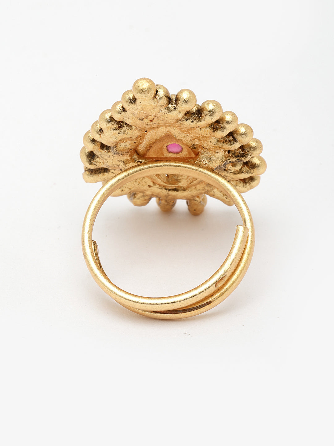 Gold-Plated Stone-Studded Adjustable Finger Ring