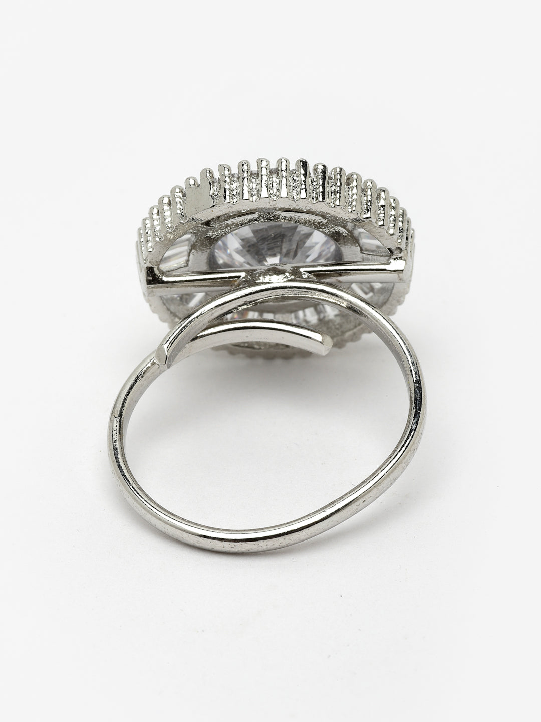 Women Silver-Plated & AD Studded Adjustable Finger Ring