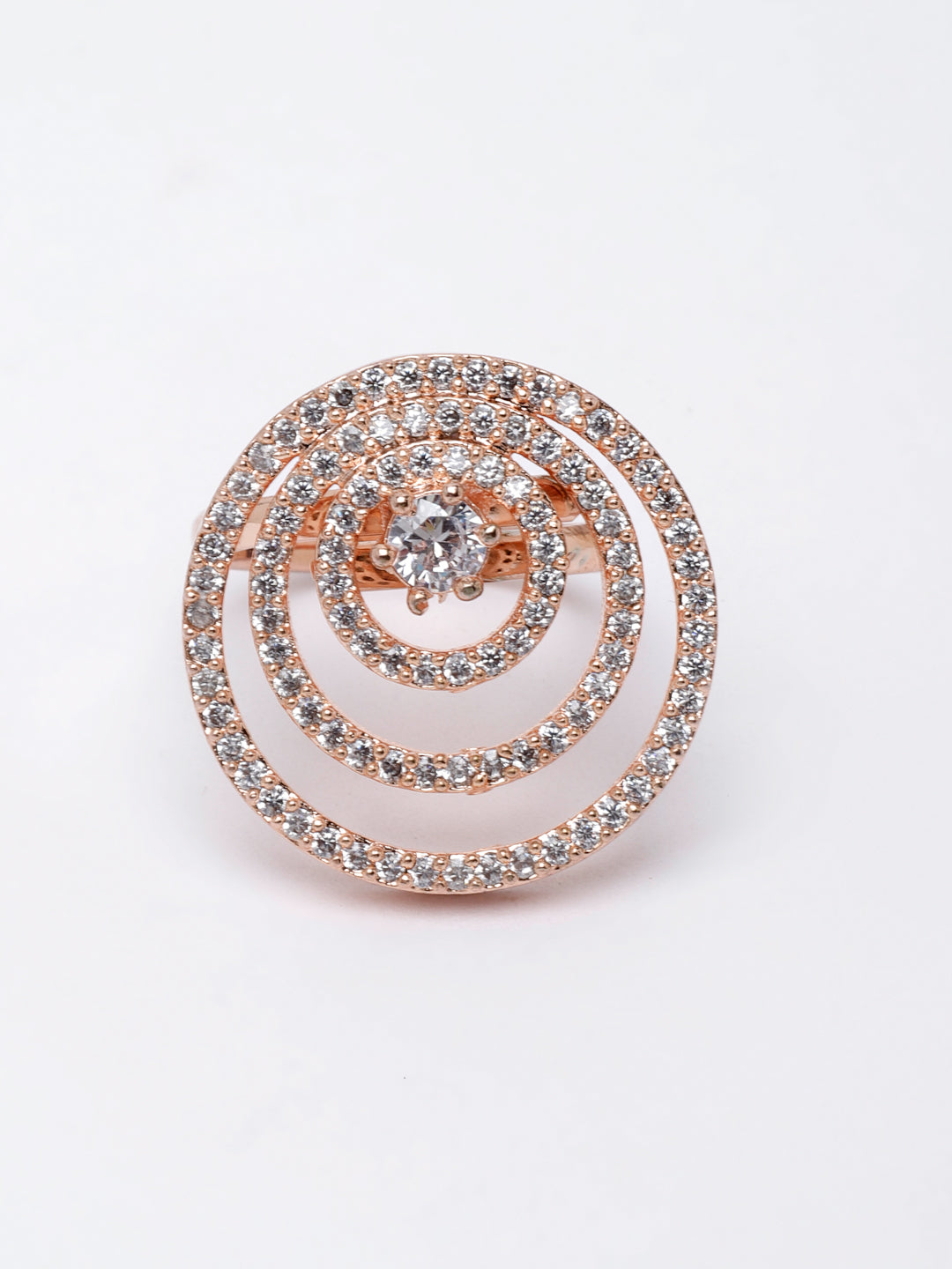 Women Rose Gold-Plated AD Studded Circular Shaped Adjustable Finger Ring