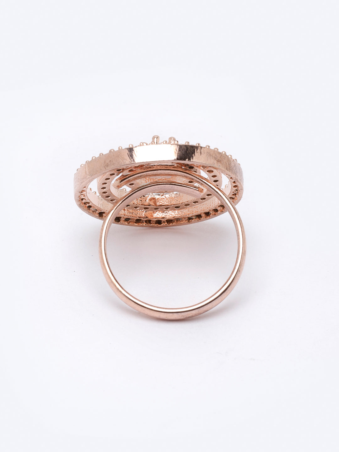Women Rose Gold-Plated AD Studded Circular Shaped Adjustable Finger Ring