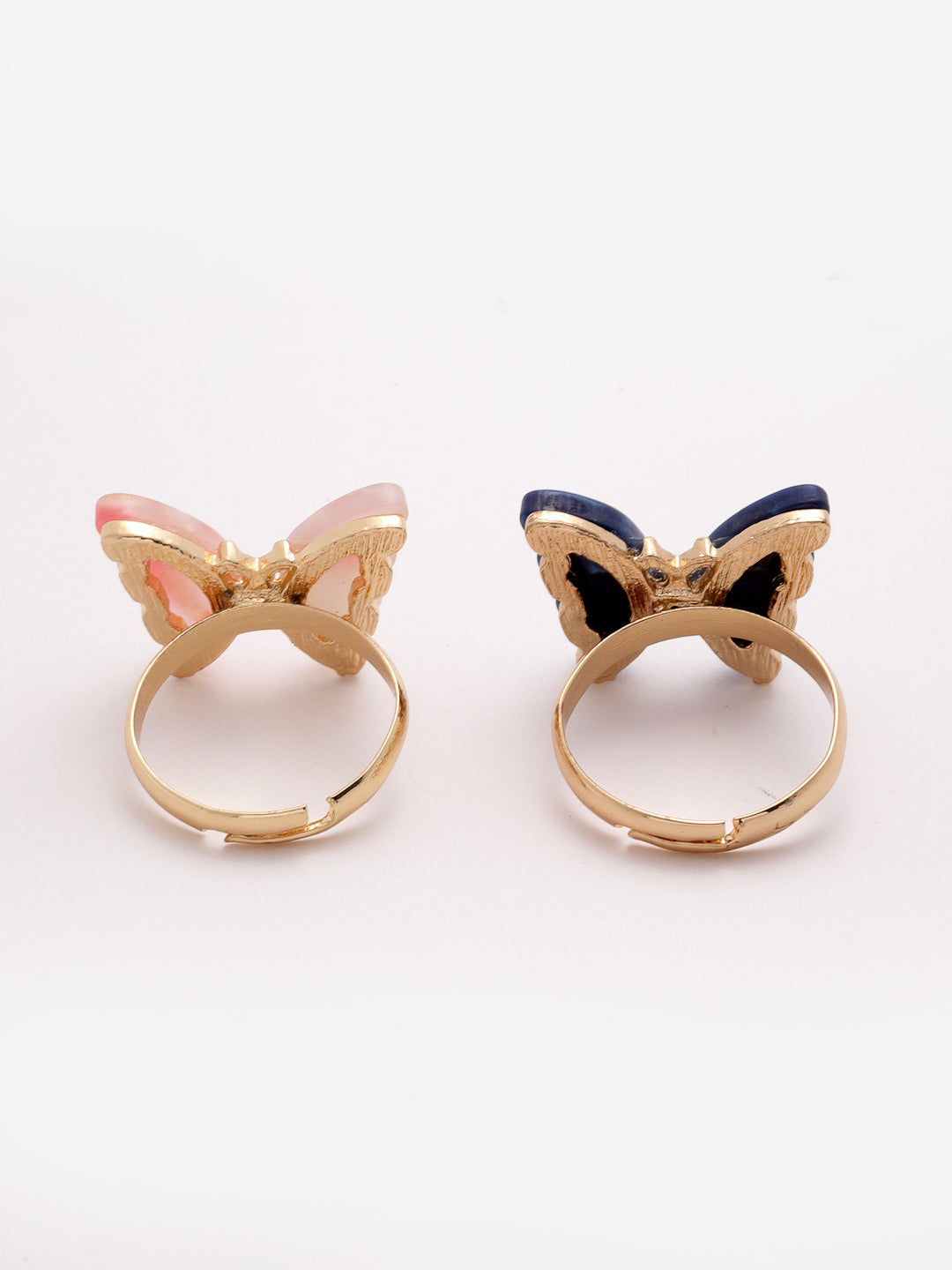Set Of 2 Gold-Plated Studded Butterfly Rings