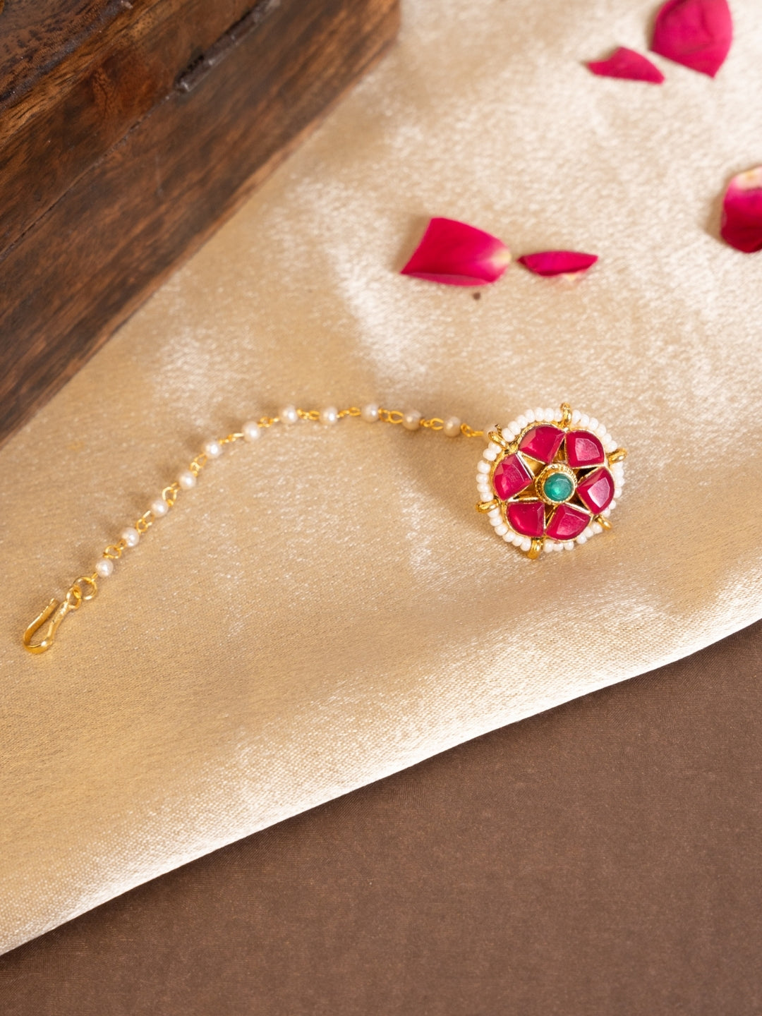 Gold-Plated American Diamond Studded Maang Tikka Head Jewellery