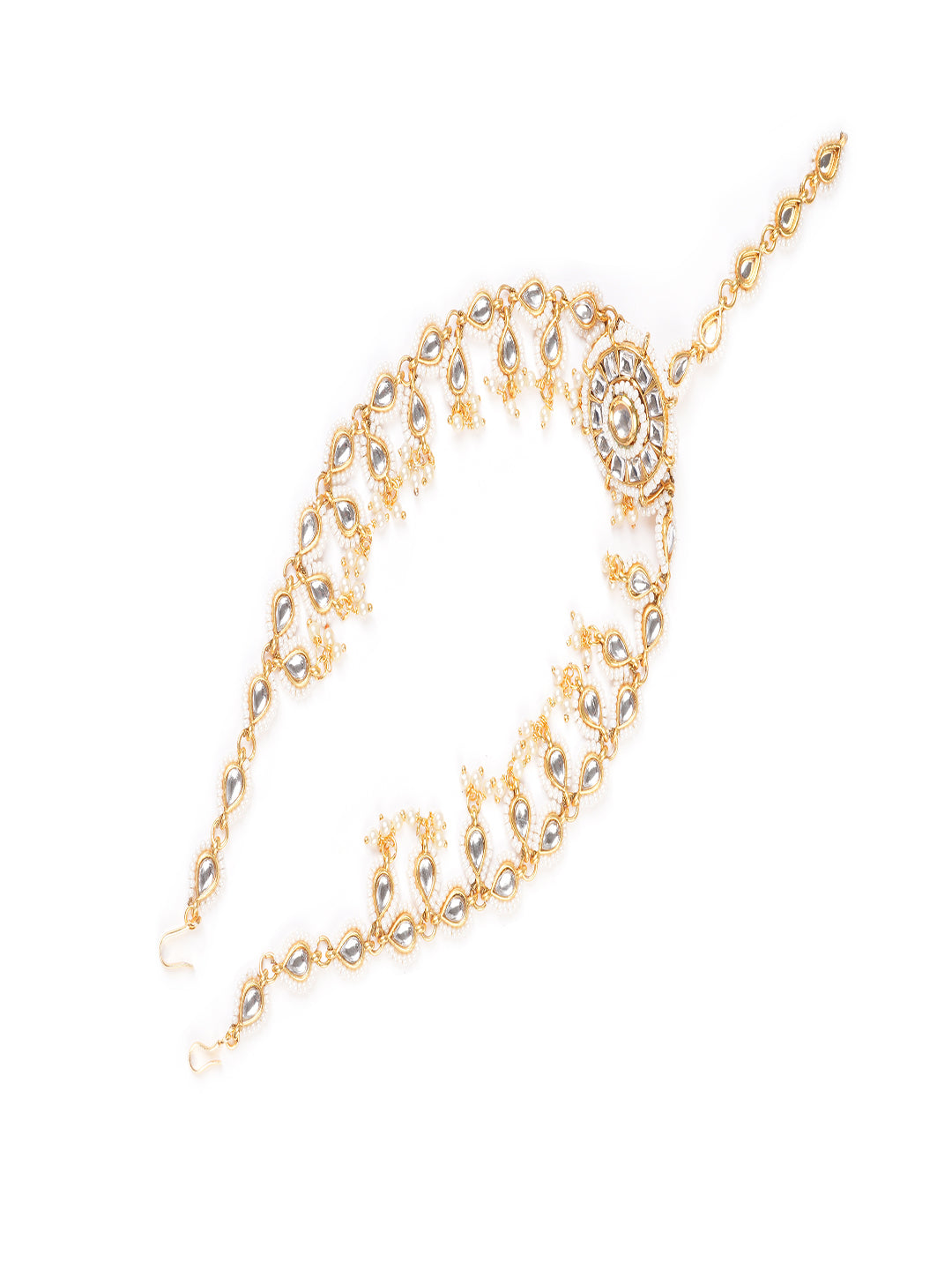Gold-Plated Kundan Studded & Pearls Beaded Maang Tikka