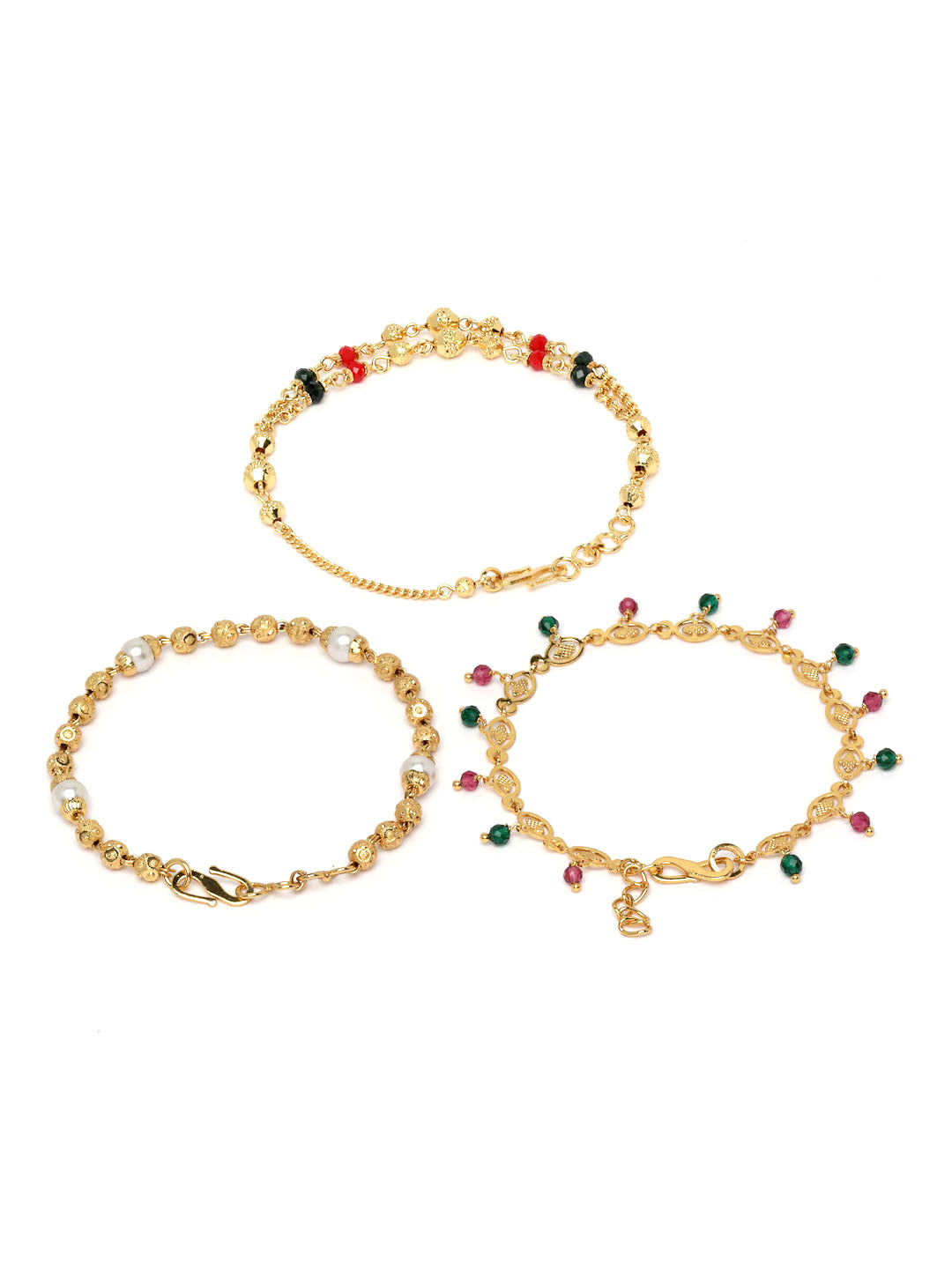 Women Set Of 3 Brass Handcrafted Gold-Plated Multistrand Bracelet