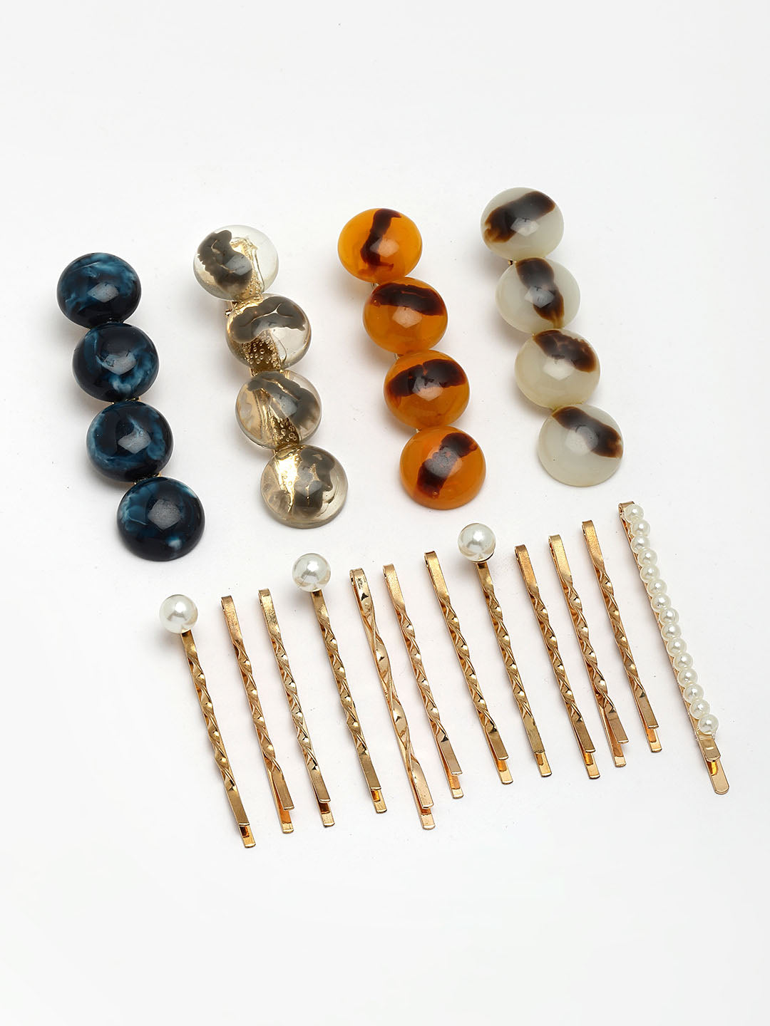 Women Set Of 4 Stone & Pearl Embellished Alligator Hair Clips