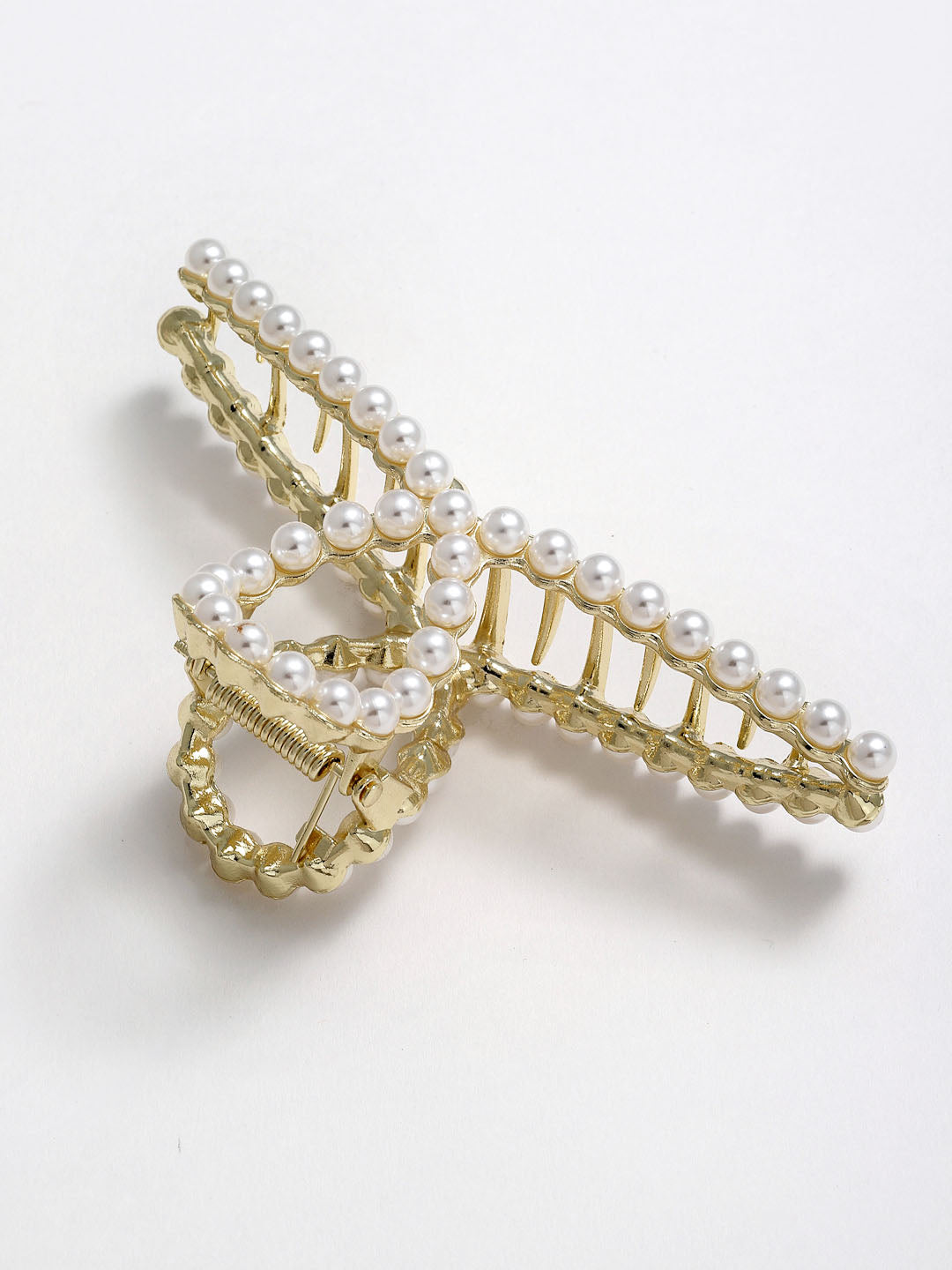 Women Gold-Toned & White Pearl Embellished Claw Clip