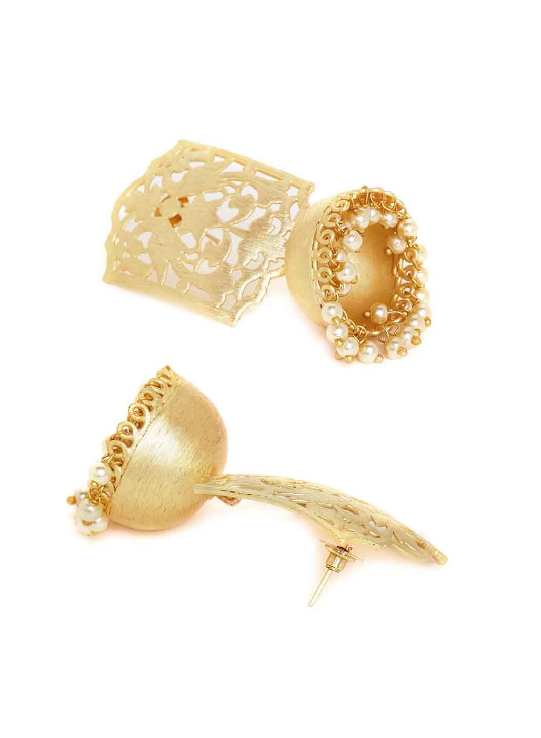 Gold-Plated & White Dome-Shaped Jhumkas