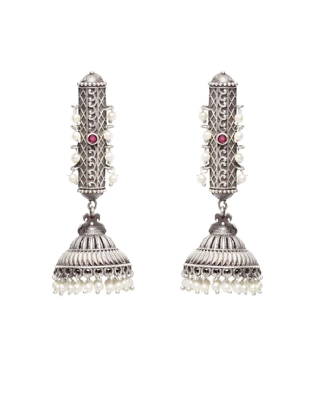 Silver-Plated Oxidized Dome Shaped Jhumkas