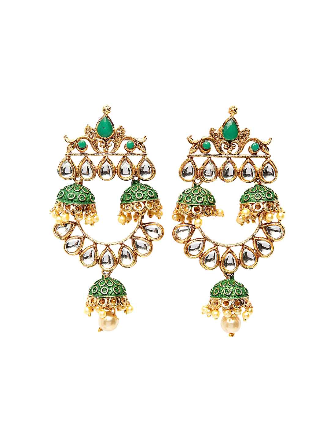 Gold & Green Dome Shaped Drop Earrings