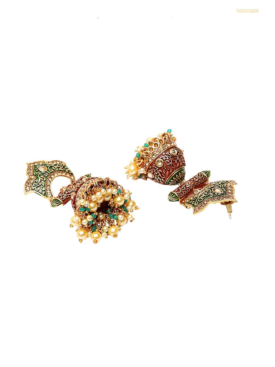 Gold-Toned & Red Dome Shaped Jhumkas