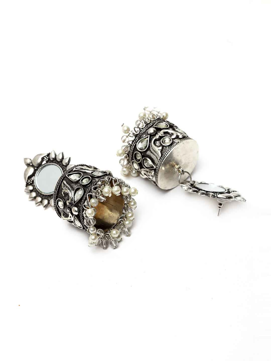 Silver-Toned Contemporary Jhumkas