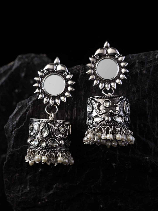 Silver-Toned Contemporary Jhumkas