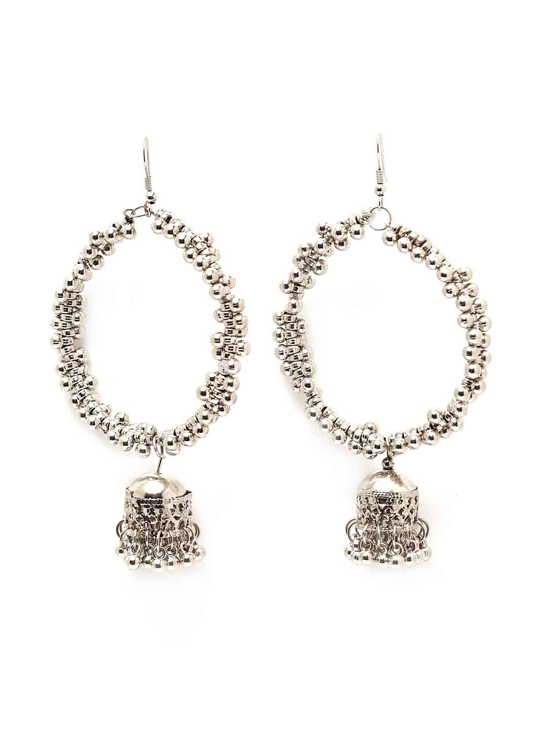 Silver-Toned Oxidized Contemporary Jhumkas