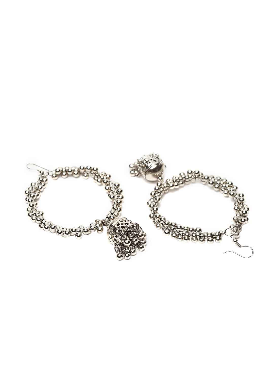 Silver-Toned Oxidized Contemporary Jhumkas