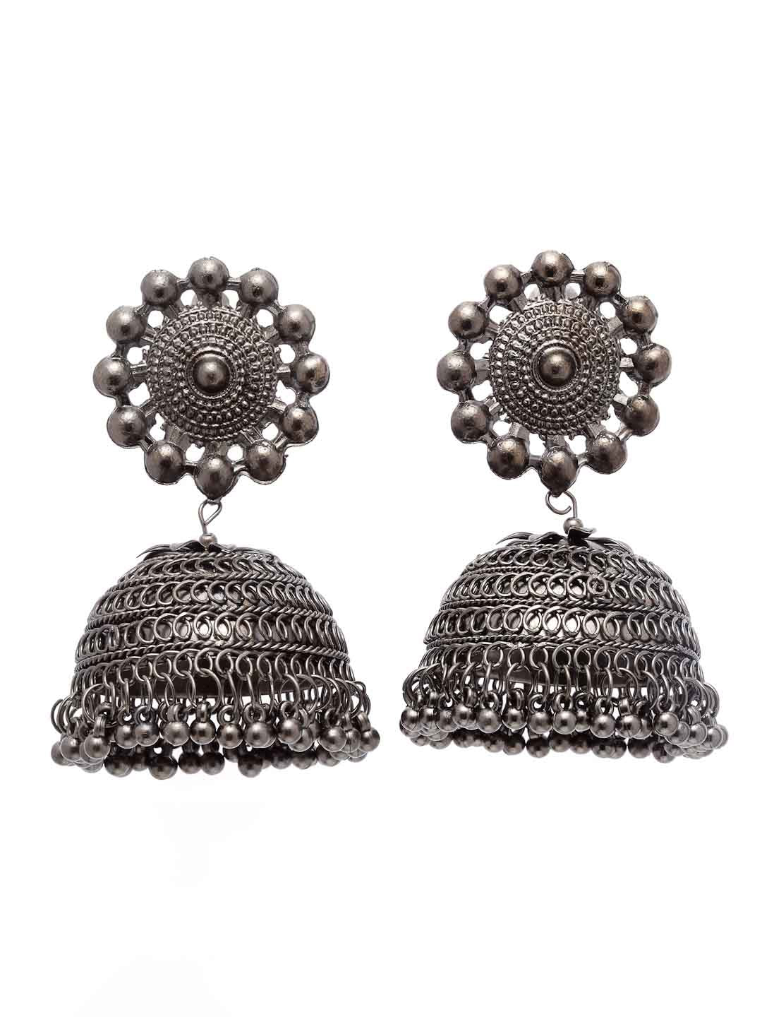 Silver-Toned Dome Shaped Jhumkas