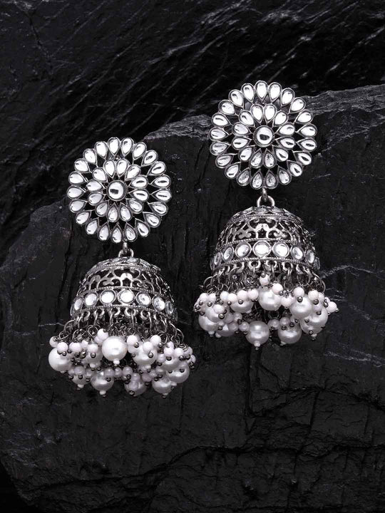 Black & White Dome Shaped Jhumkas