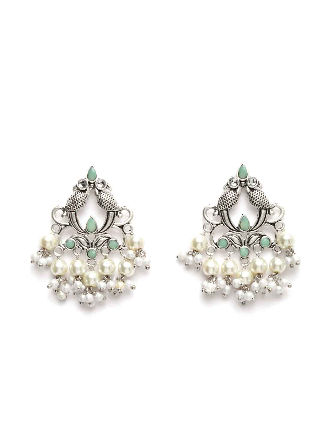 Silver-Toned Contemporary Drop Earrings