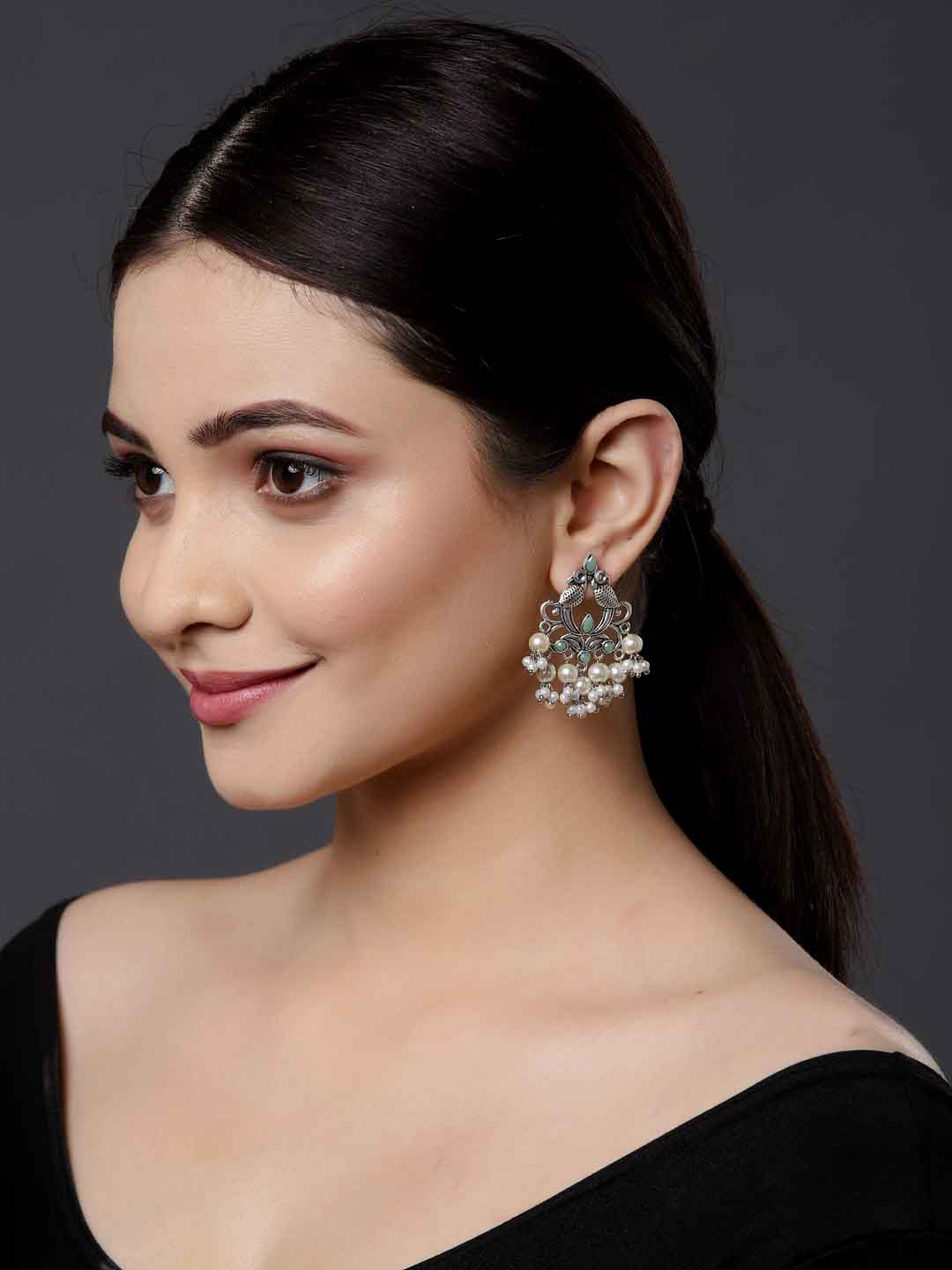 Silver-Toned Contemporary Drop Earrings