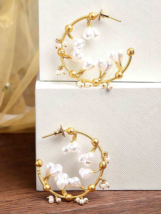 Gold-Plated Pearls Handcrafted Half Hoop Earrings