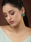 Oxidized Silver -Toned Green Stone-Studded Floral Stud Earrings