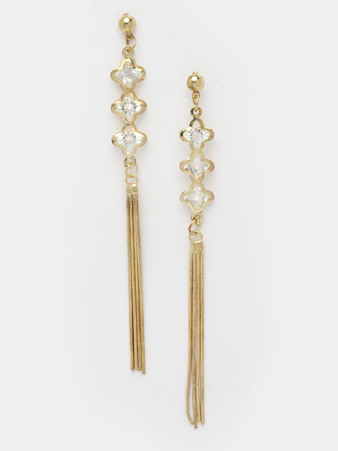 Gold-Plated Stone Studded Contemporary Drop Earrings