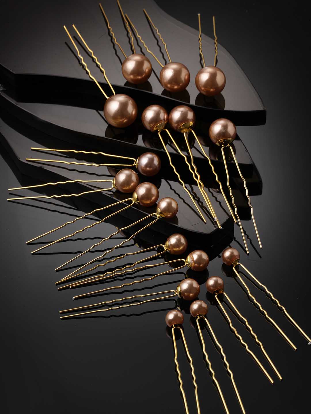 Women Set Of 18 Gold-Plated Embellished U Pins