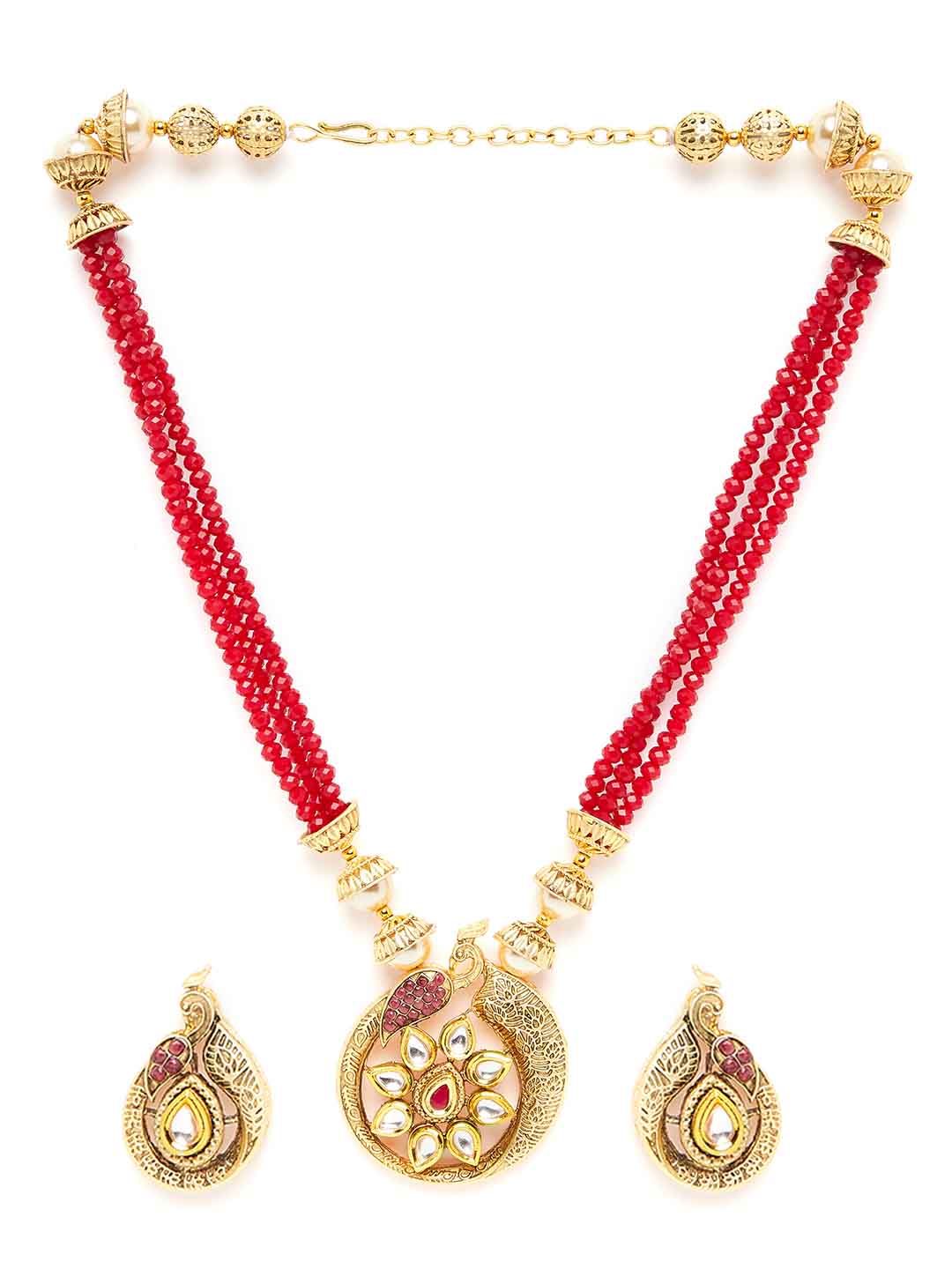 Women Gold-Plated Red Kundan Jewellery Set