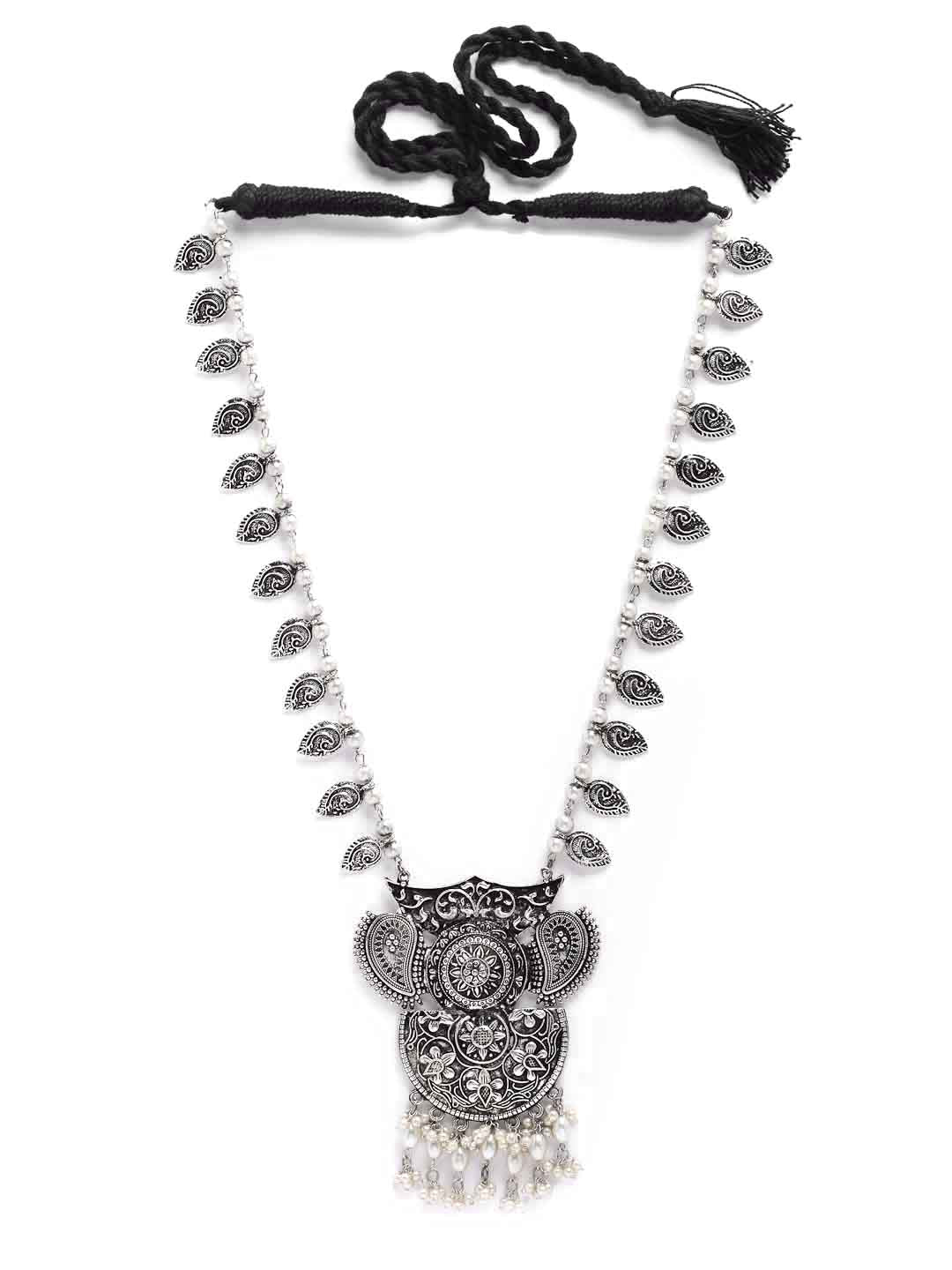 Silver-Toned German Silver Oxidized Tribal Statement Necklace
