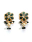 Gold-Plated White & Green Beaded Layered Necklace with Earrings