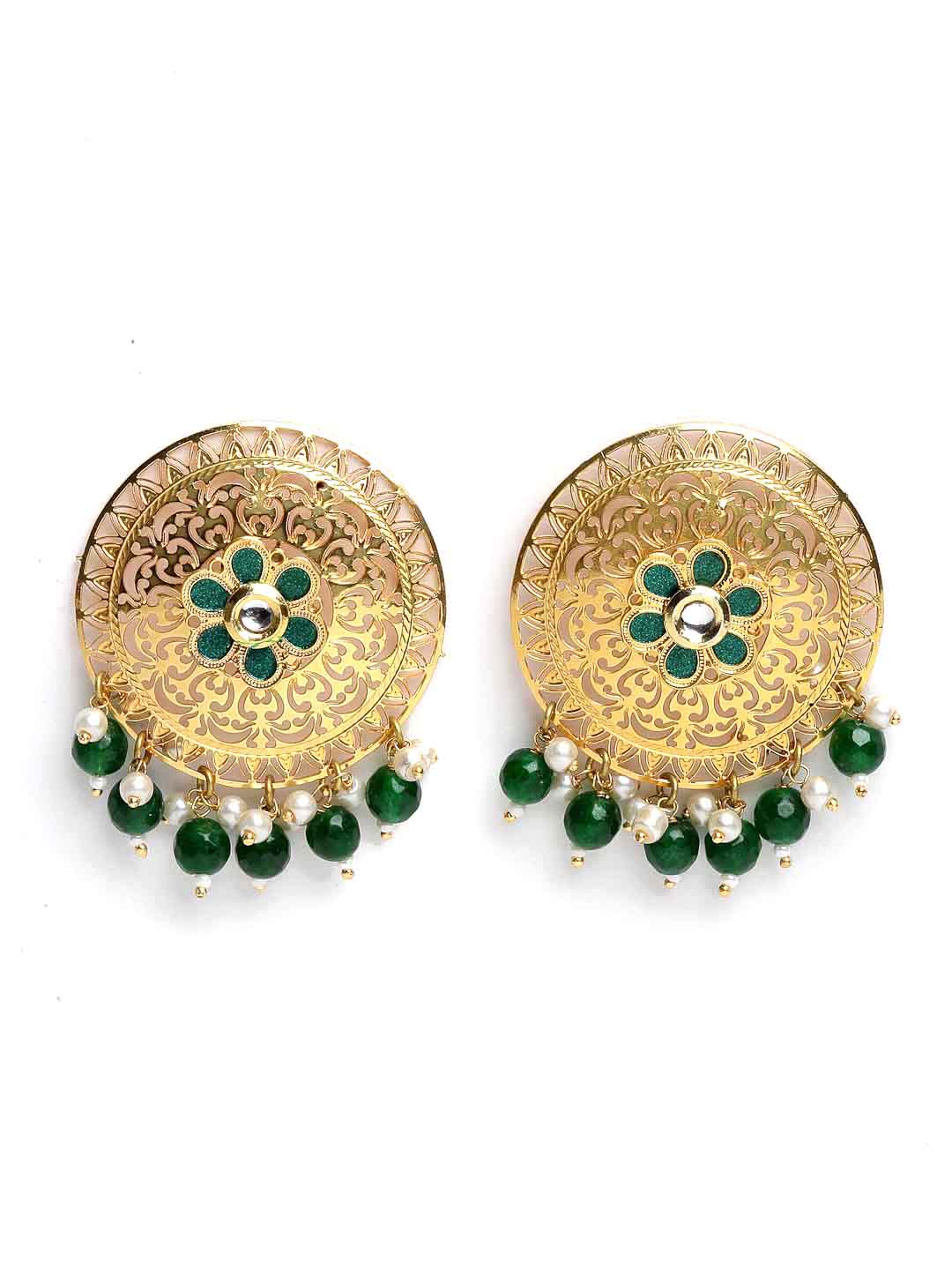 Gold-Plated Green Pearl-Studded Jewellery Set