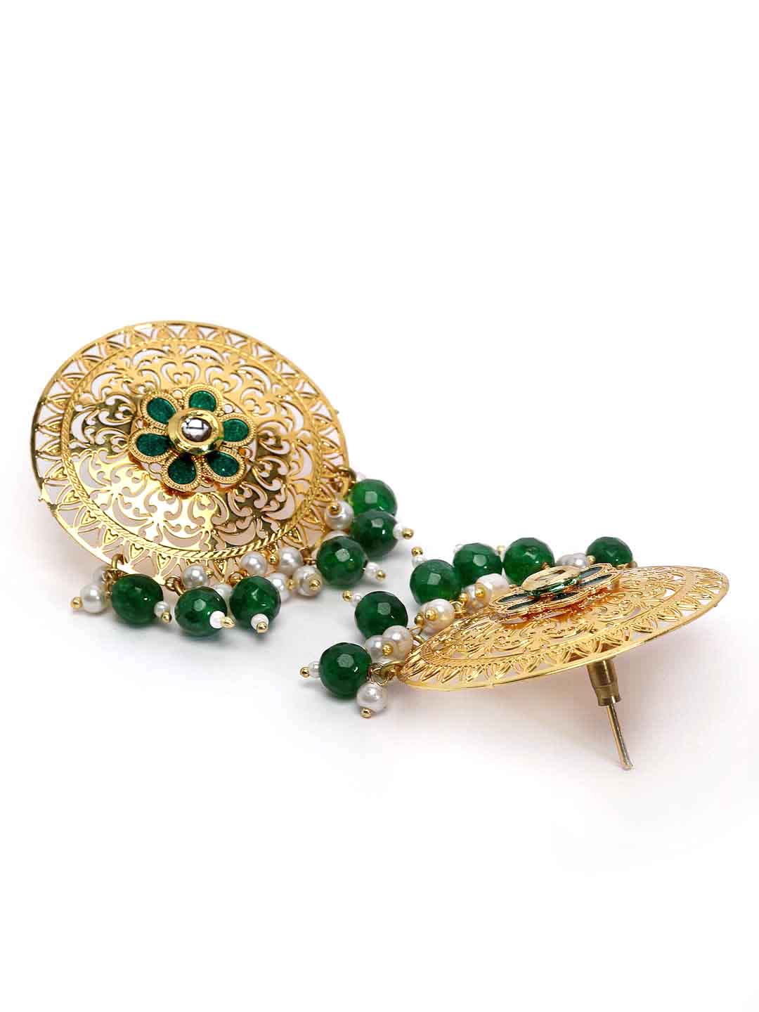 Gold-Plated Green Pearl-Studded Jewellery Set