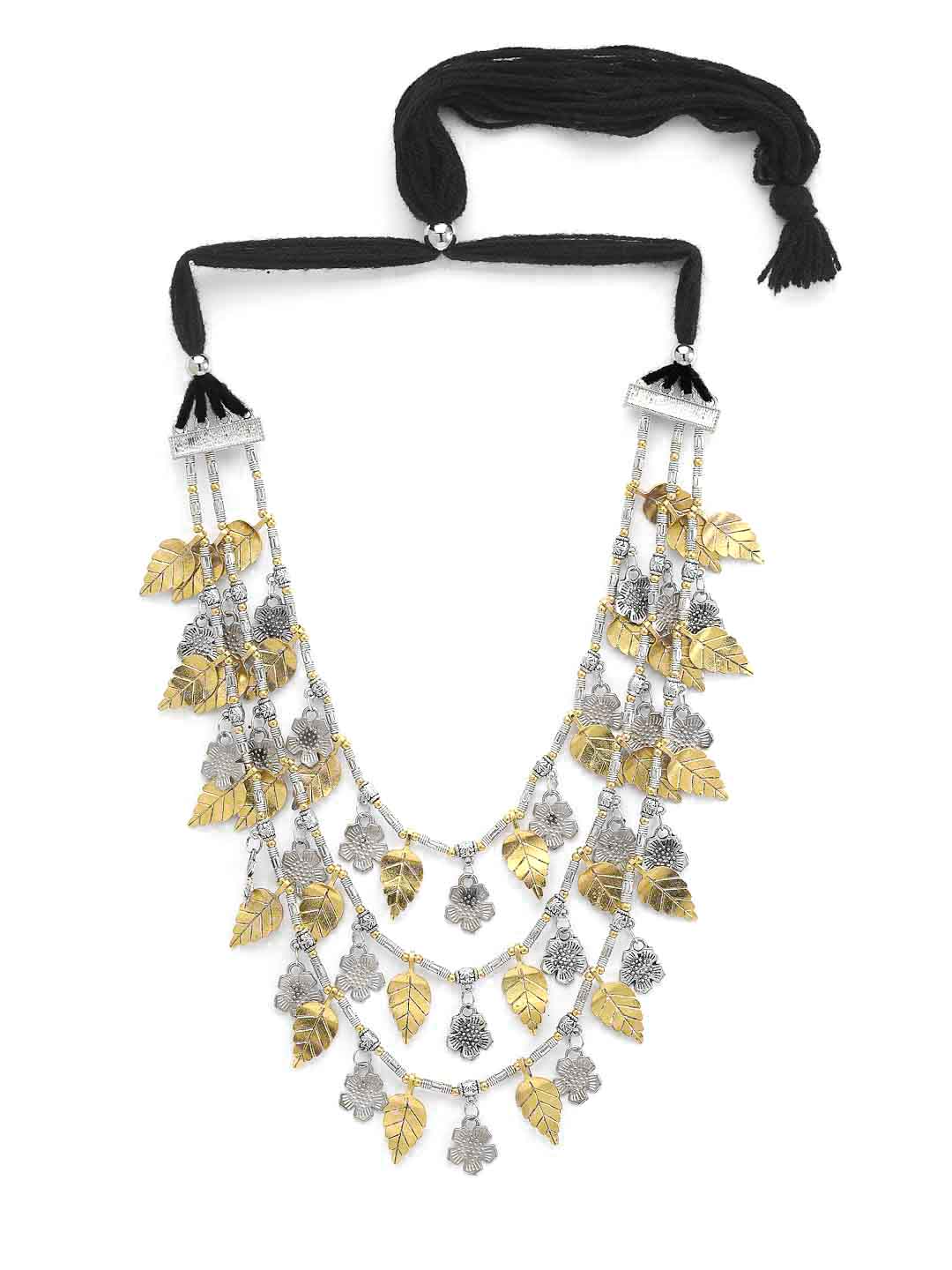 Silver-Toned & Gold-Toned German Silver Oxidised Necklace