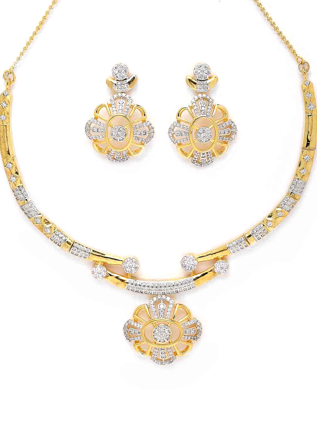 Women Gold-Plated & White CZ Stone-Studded Jewellery Set
