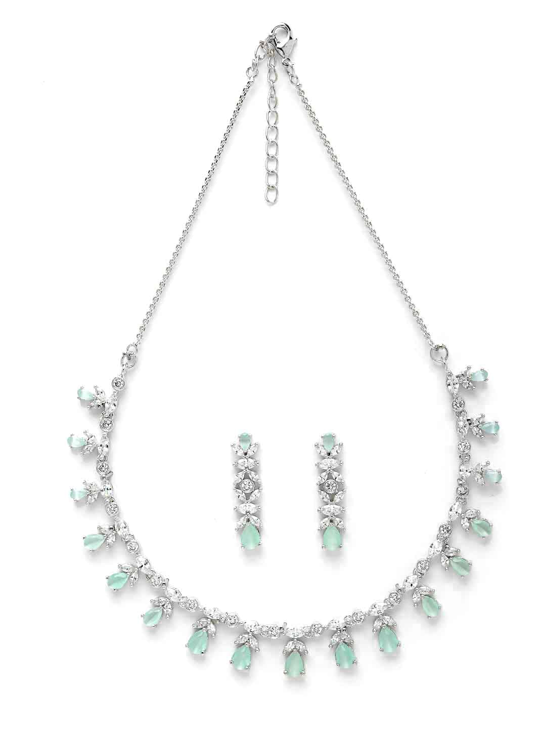 Women Rhodium-Plated AD-Studded Single Line Sleek Jewellery Set