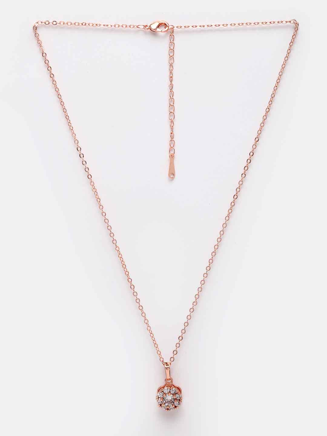 Rose Gold-Plated White CZ Studded Pendant & Chain
