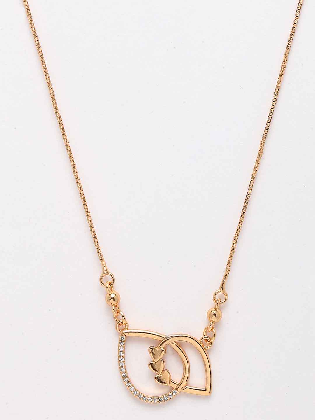 Women Gold-Plated White CZ-Studded Pendant With Chain