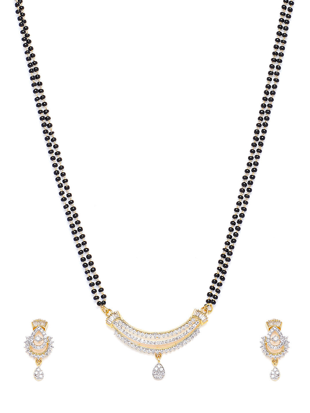Gold-Plated & White CZ Stone-Studded Mangalsutra Set