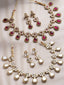 Gold-Plated & Red Stone-Studded & Beaded Jewellery Set