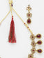 Gold-Plated & Red Stone-Studded & Beaded Jewellery Set