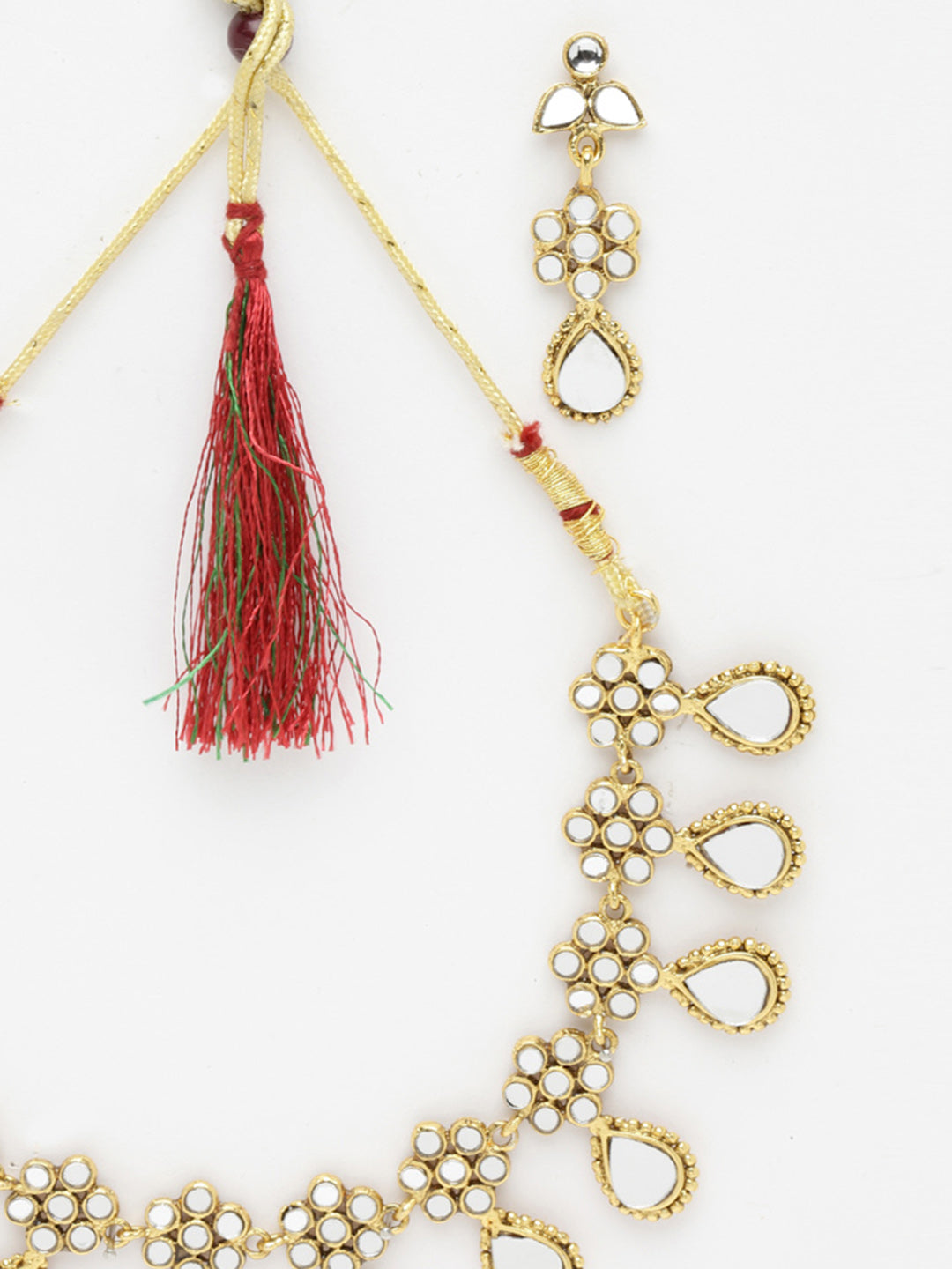 Gold-Plated & Red Stone-Studded & Beaded Jewellery Set